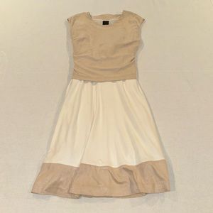 Marienbad women’s tan and cream sleeveless knee length dress size 8